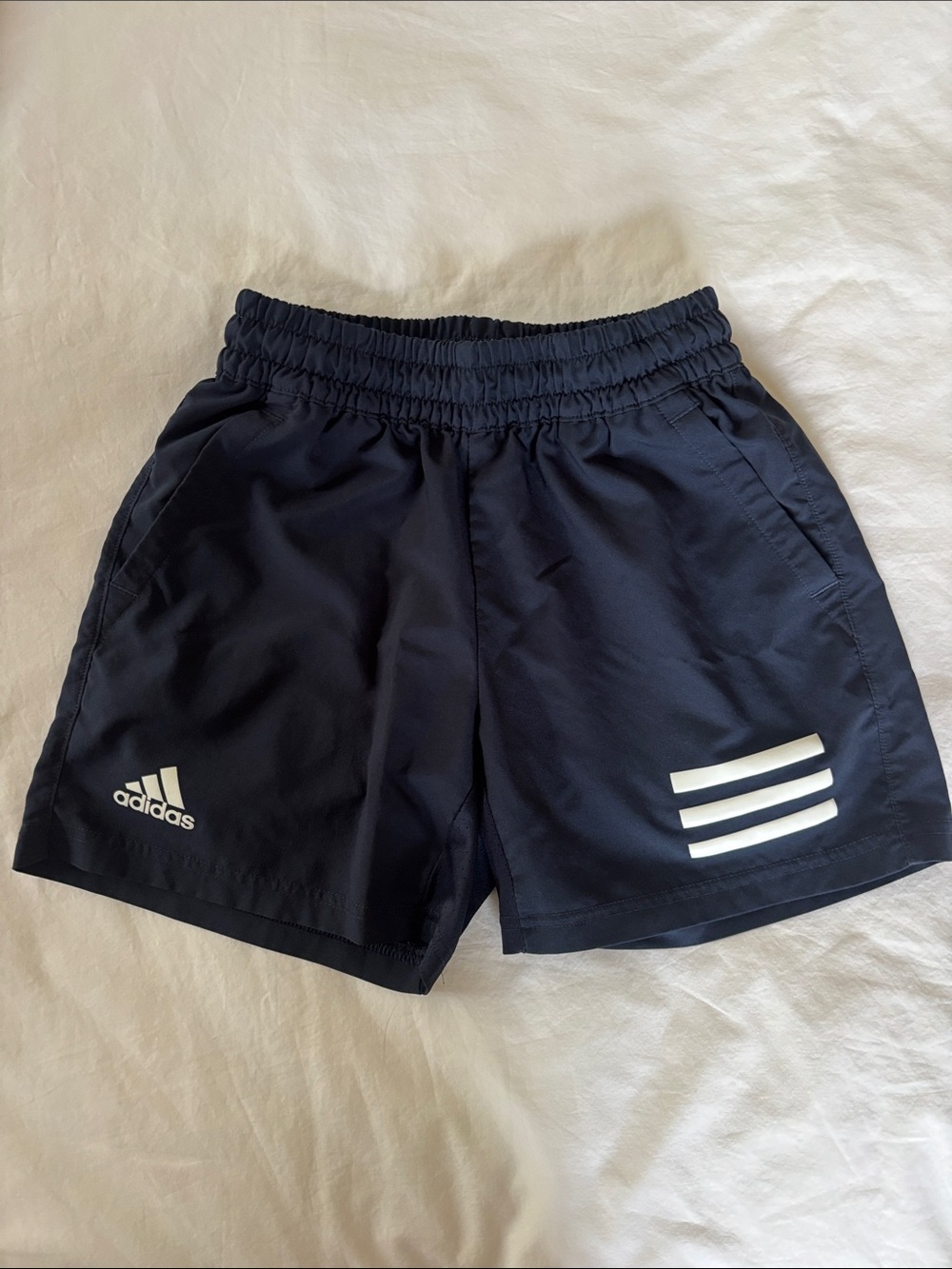 adidas Navy Shorts with White Three-Stripe Accent